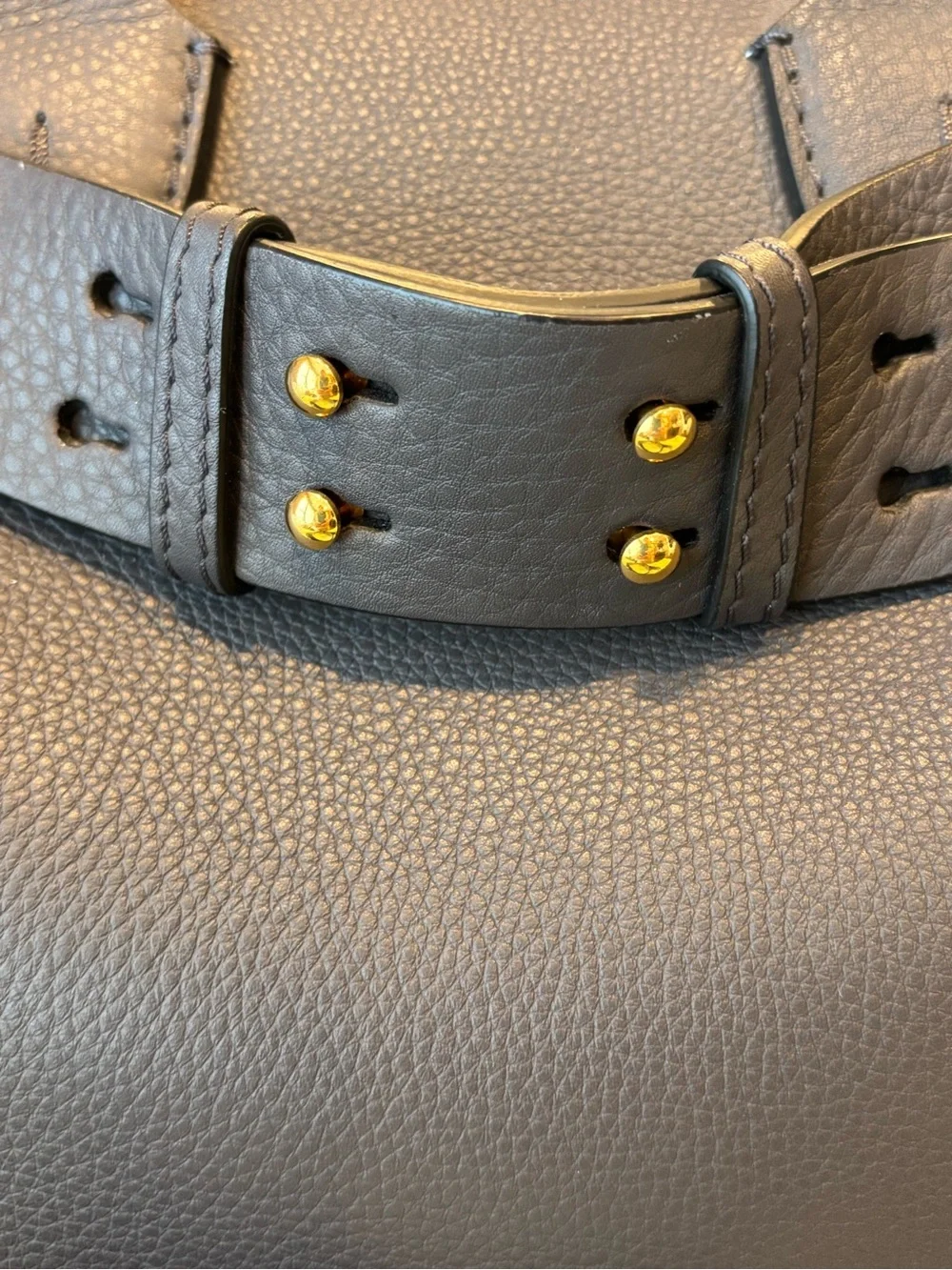 Burberry Belted Dark Gray Leather Satchel with Gold Hardware
